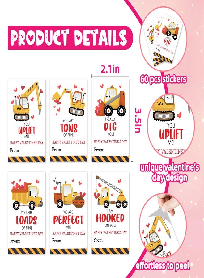 patcate 6 Style Happy Valentine Day Gift Tag Sticker, Cute Truck Theme Label Sticker for Wrapping Present, Construction Anniversary Valentine Party Supplies Decor-A01 - Image 2